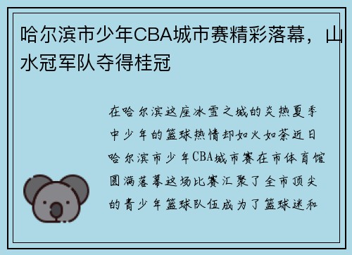 哈尔滨市少年CBA城市赛精彩落幕，山水冠军队夺得桂冠